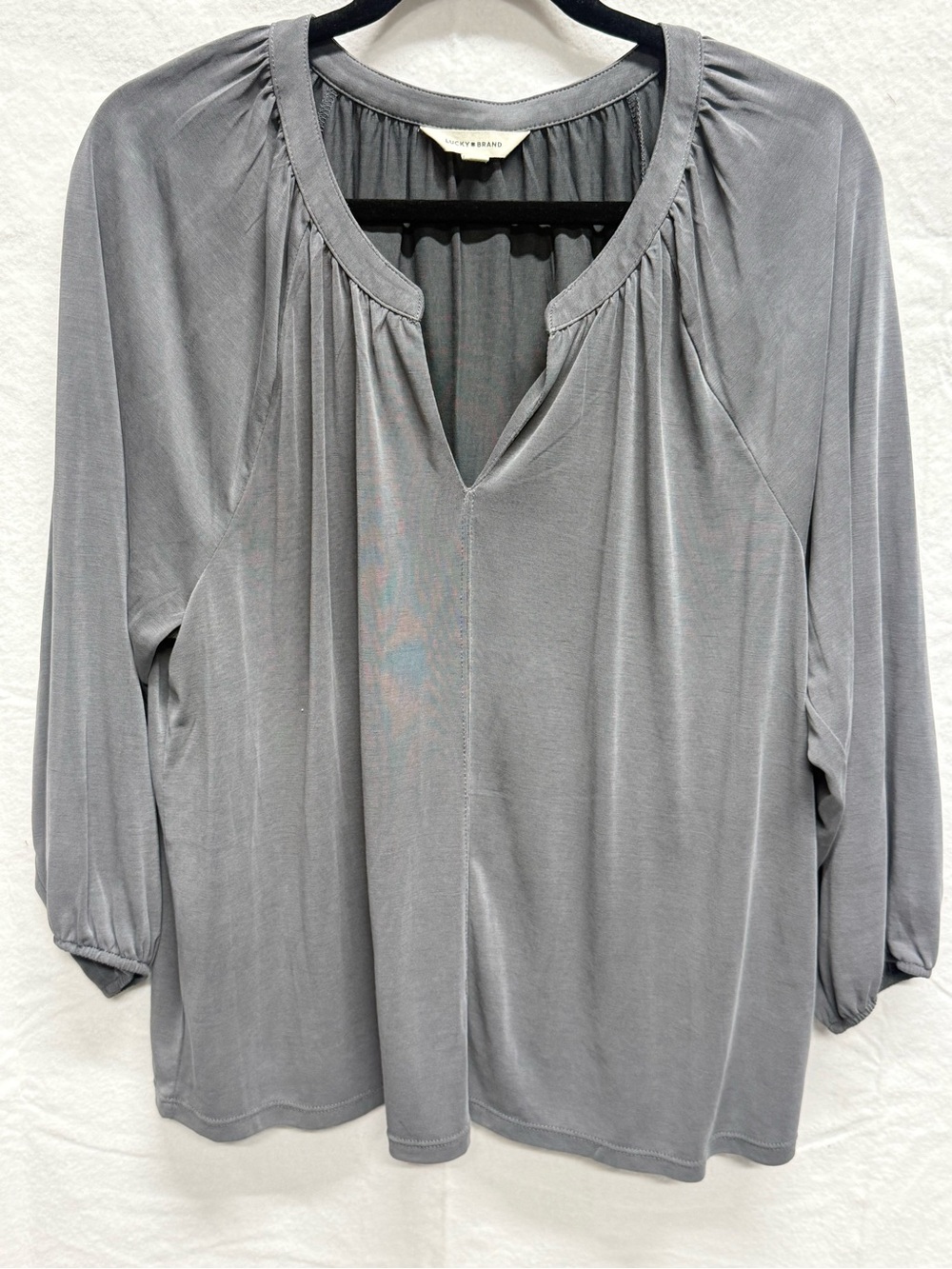 Lucky Brand Slate Grey V‑Neck Peasant Blouse